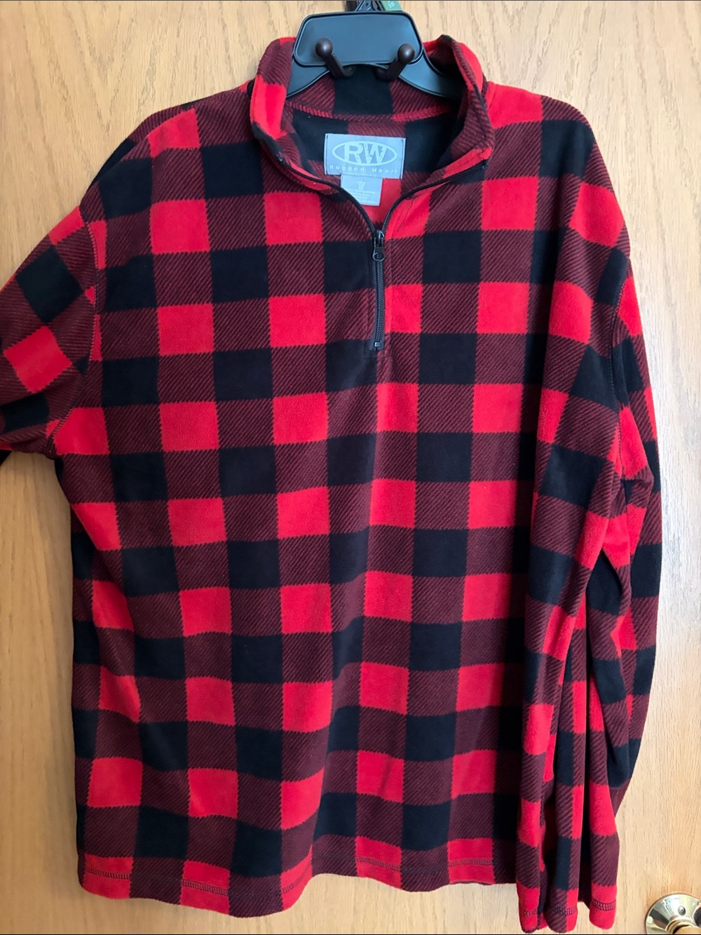 Red and Black Buffalo Plaid Quarter-Zip light Fleece Pullover